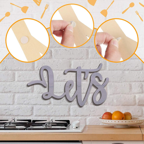Yerliker 5 Pcs Let's Eat Sign, Wooden Fork Spoon Knife Sign Wall Decor, Rustic Cutout Eat Grey Kitchen Decor for Home Dining Living Room Bar Cafe ...