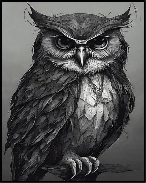Posterizer 1 pcs- majestic black and white owl print-Gothic Art-Art for Animal Lovers- Living Room Bedroom Decor- unframed wall art...
