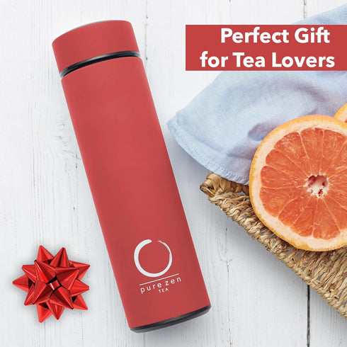 Pure Zen Tea Thermos with Infuser for Hot and Cold Infusions - Stainless Steel - Tea Infuser Bottle - Leakproof Travel Mug with Filter - 15oz - Re...