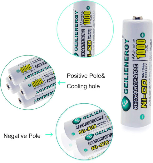 GEILIENERGY Solar Light AA Ni-CD 1000mAh Rechargable Batteries,AA Rechargeable Batteries for Solar Lights Solar Lamp(Pack of 12)...