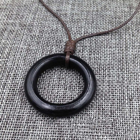 Long Wooden Pendant Necklaces for Women Black Boho Handmade Necklace for Sweater...