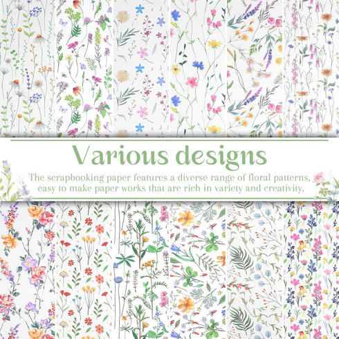 Lurrose 24 Sheets Scrapbook Paper Floral Scrapbook Paper Decorative Craft Paper for Scrapbooking Supplies Card Making Supplies...
