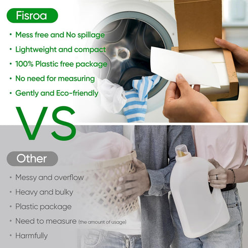 Travel Laundry Detergent Sheets Eco-friendly 300 Loads Fisroa Clothes Washing Detergent Sheets Plastic-Free Washer Sheets, Fresh Linen Scent Liqui...