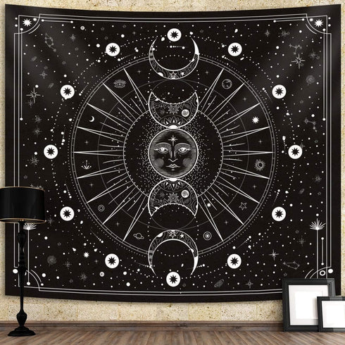 Space Tapestry Wall Hanging Sun Moon Stars Space Psychedelic Tapestries Wall Tapestry for Bedroom Aesthetic Home Wall Dorm Décor...