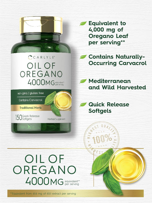 Carlyle Oregano Oil Extract | Max Potency | 150 Softgel Capsules | Non-GMO and Gluten Free Formula | Contains Carvacrol...