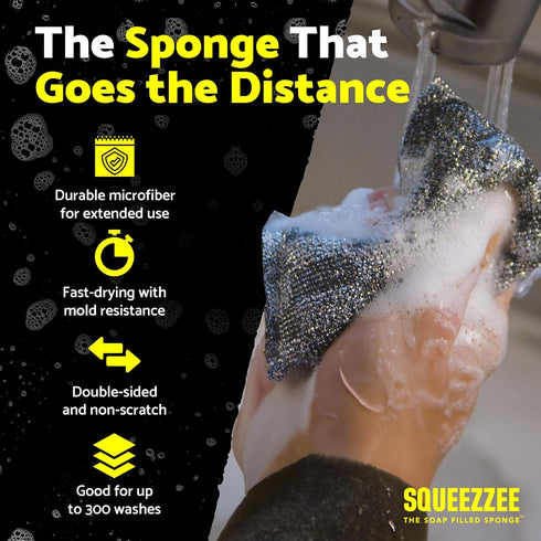 Squeezzee Soap Filled Scrubber Sponges 2-Pack - Non Scratch Scrubbing Sponge with Built-in Dishwashing Liquid Dish Soap, Double Sided Kitchen Clea...