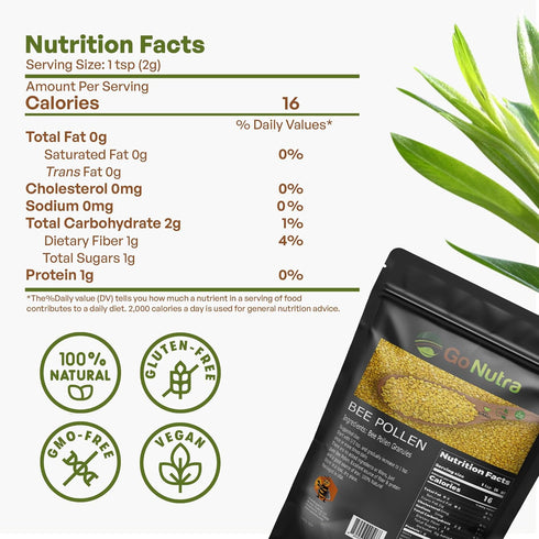 Go Nutra Bee Pollen Granules Pure | Fresh Harvest, Natural Superfood, Raw Sweet Flavor | Rich in B Vitamins, Minerals, Protein, & Antioxidants | K...