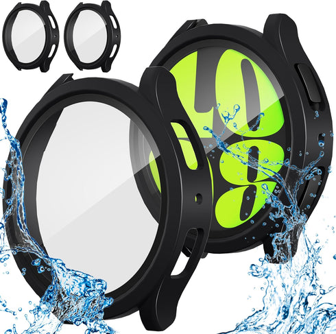 Suoman 2-Pack Waterproof Case for Samsung Galaxy Watch 6 44mm, Hard PC Bumper Tempered Glass Screen Protector Cover Case for Galaxy Watch 6 44mm -...