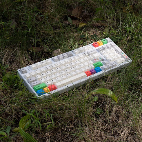 PBT Grey Beige Keycaps Set Cherry Profile 141 Keys Custom Dye-Sub Retro Keyboard Keycaps for 60% 65% 70% 100% Cherry Gateron MX Switches Mechanica...