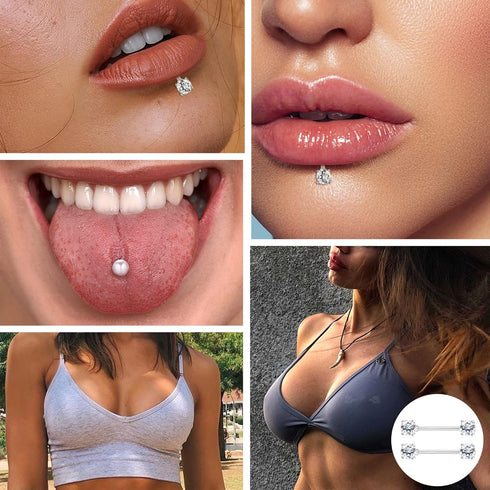 8 Pairs 14G Nipple Rings for Women Stainless Steel CZ Striaght Barbell Tongue Ring Nipple ring Set Butterfly Devil Heart Nipple Piercing Jewelry 1...