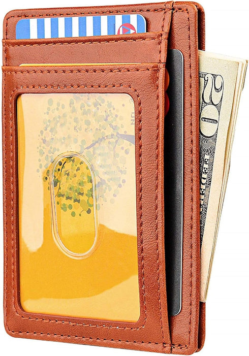 Slim Minimalist Front Pocket RFID Blocking Leather Money Clip Wallets for Men Women, Light Brown...