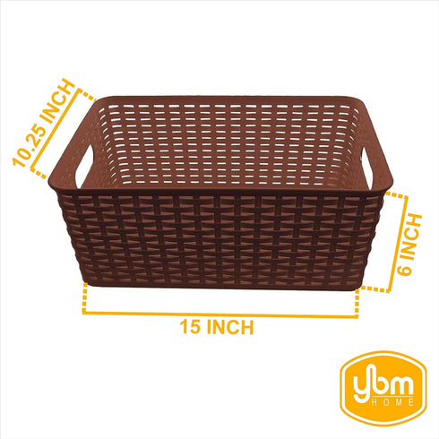 YBM Home Medium Plastic Rattan Storage Box Basket Organizer, Brown - 1 Pack...
