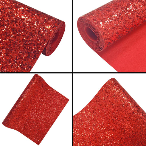 Sparkly Red Chunky Glitter Fabric Roll 12 x 52 inch Shiny Solid Color Christmas Faux Leather for Cricut Bows Earrings Key Chains (17032#5)...