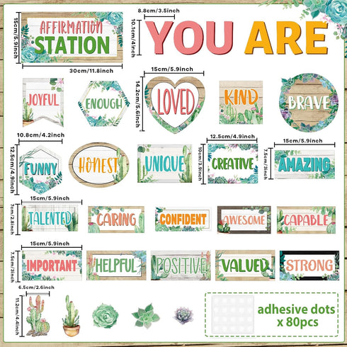 Affirmation Station Bulletin Board Set Cactus Motivational Posters for Classroom You Are Positive Accent Cutouts Inspirational Decoration for Home...