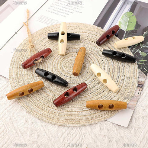 AUEAR, 40 Pack 50mm Wood Horn Toggle Buttons 2 Holes Wood Button for DIY Coat Clothes Decoration...