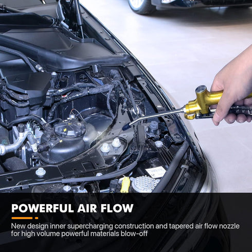 High Volume Industrial Air Blow Gun with Rubber Guard Air Flow Nozzle, Professional Gold Paint Metal Air Blower Gun, Pneumatic Dust Cleaning Tool ...