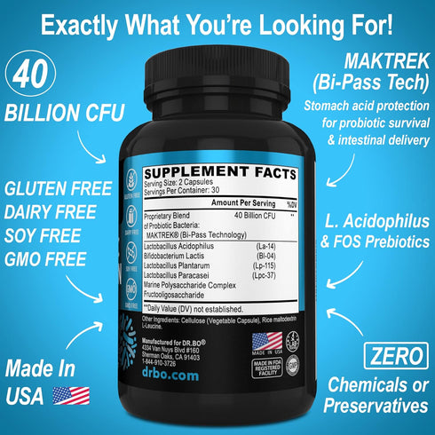 Probiotic 40 Billion CFU Supplement - Lactobacillus Acidophilus Probiotics for Women & Men Capsules - Gluten Free Probiotics for Digestive Health ...