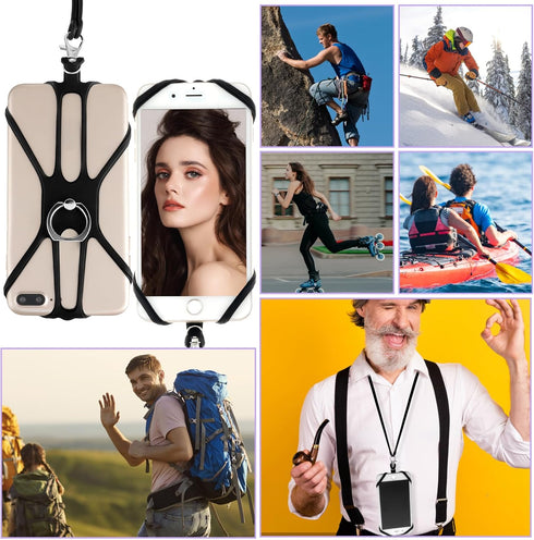 Universal Phone Lanyard, Cell Phone Lanyard Neck Strap 2 in-1 Phone Strap with Finger Ring Holder Compatible with Most Smartphones (Black)......
