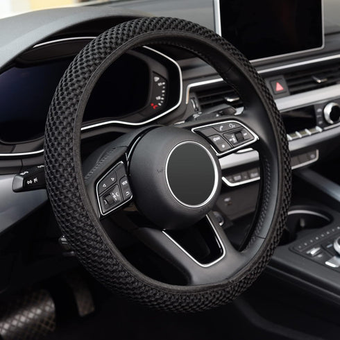 KAFEEK Elastic Stretch Steering Wheel Cover,Warm in Winter and Cool in Summer, Universal 15 inch, Microfiber Breathable Ice Silk, Anti-Slip, Odorl...