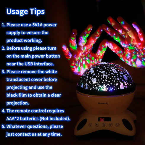 Moredig Kids Night Light Projector, Remote Baby Night Lights for Kids Room with 12 Music Nursery Night Light Projector for Kids Timer 2 Projection...