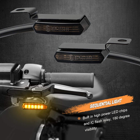 NTHREEAUTO Sequential LED Turn Signals, Flowing Handlebar Marker Light Motorcycle Mini Blinkers Compatible with Harley Dyna Sportster 883 XL1200 R...