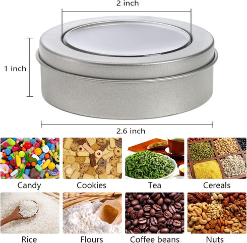 Yesland 30 Pack 2 Ounce Metal Tin Cans - Round Empty Containers with Clear Top for Candles, Arts & Crafts, Storage in Kitchen & Office Use...