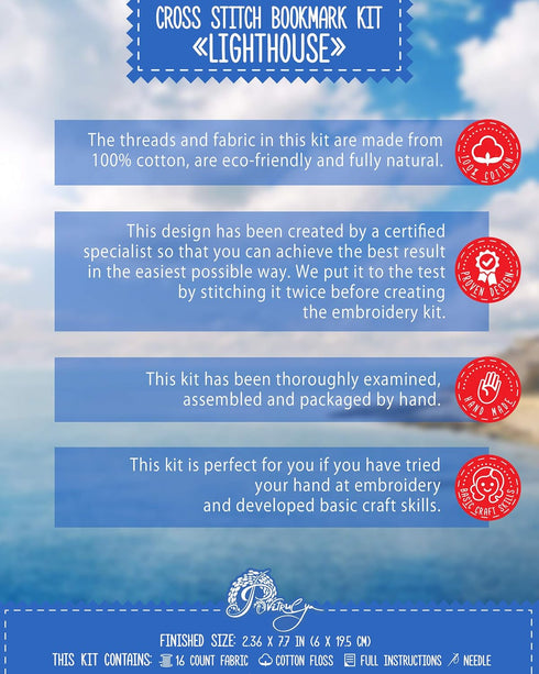 Povitrulya Counted Cross Stitch Kit - DIY Kits for Adults or Kids - Funny Embroidery Bookmark - Easy to Use - Craft Collection - Lighthouse......