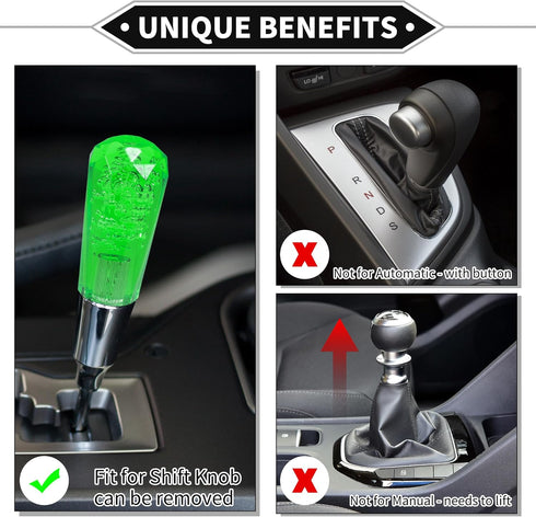 Gear Shifter Knob Kit, 10cm Faux Crystal Stick Shifter Lever Knob Universal for Automatic and Manual Vehicles Durable Acrylic Green with 2 Adapter...