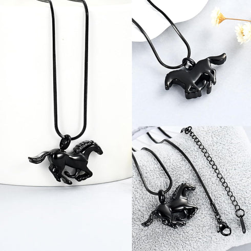 Running Horse Shape Urn Pendant Cremation Ashes Jewelry Urn Necklace for Ashes Stainless Steel Funeral Keepsake Necklace...