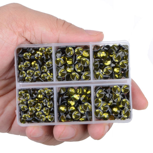 LPBeads 6400 Pieces Hotfix Rhinestones Olivine Flat Back 5 Mixed Sizes Crystal Round Glass Gems with Tweezers and Picking Rhinestones Pen...