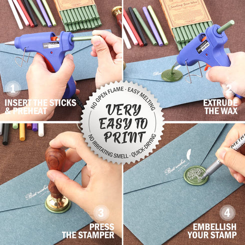 Wax Seal Kits, Wasole 20Pcs Blue Sea Sealing Wax Sticks with 1 Pieces Glue Gun Set for Wax Seal Stamp, Great for Wedding Invitations, Birthday Car...