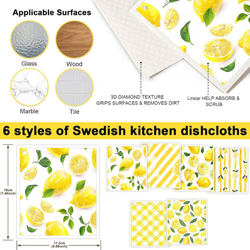6 Pack Swedish Dishcloths for Kitchen - Reusable Dish Towels Paper Towels Cloths Washable,Absorbent Cellulose Cleaning Sponge Cloth Wipes Quick Dr...