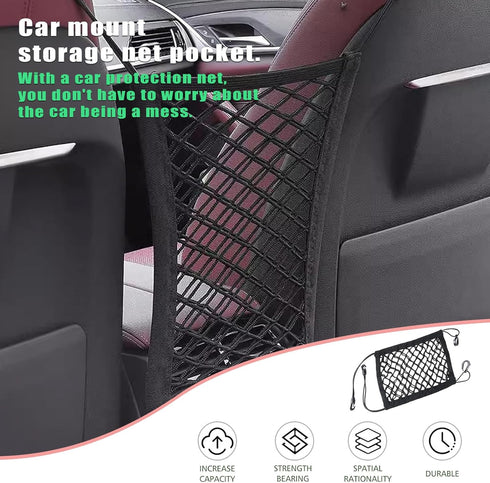 1 PC Car Front Seat Pet Barrier Net, 11.4 x 10.2 Dog Anti-Falling Retractable Elastic Protector, Doublelayer Thick Mesh Ventilable Visible Safety ...