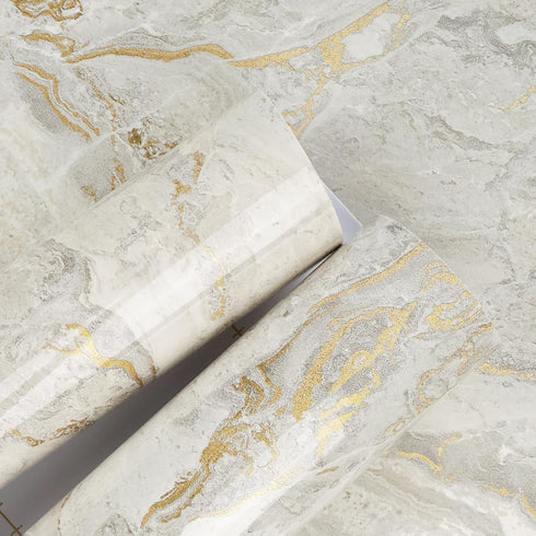 Glossy Marble Contact Paper for Countertop Kitchen Beige Gold Marble Wallpaper Modern Vinyl Wall Paper for Bathroom Waterproof 15.75"x78" Stick on...