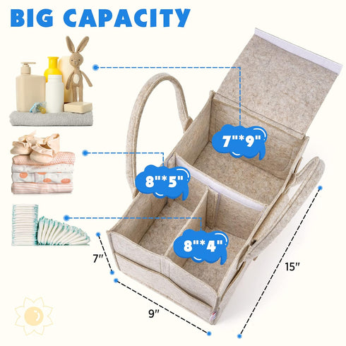 Maliton Diaper Caddy Organizer for Baby Boy Girl, Car Baby Organizer with Handles, Diaper Organizer Caddy for Changing Table, Felt Diaper Caddy wi...