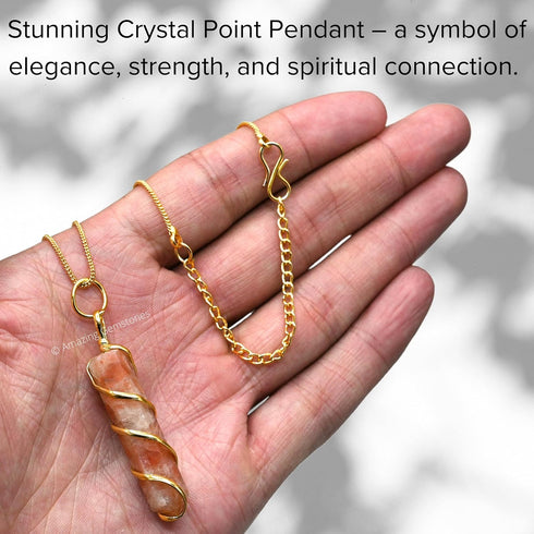 Sunstone Crystal Necklace Pendant For Women, Gold Wire Wrapped Dainty Minimalist Healing Crystal Necklaces For Men Kids Unisex Necklace Jewelry Wi...