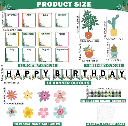 61PCS Happy Birthday Bulletin Board Decorations Floral Birthday Charts Flower Theme Bulletin Board Set Birthday Calendar Flower Greenery Paper Cut...