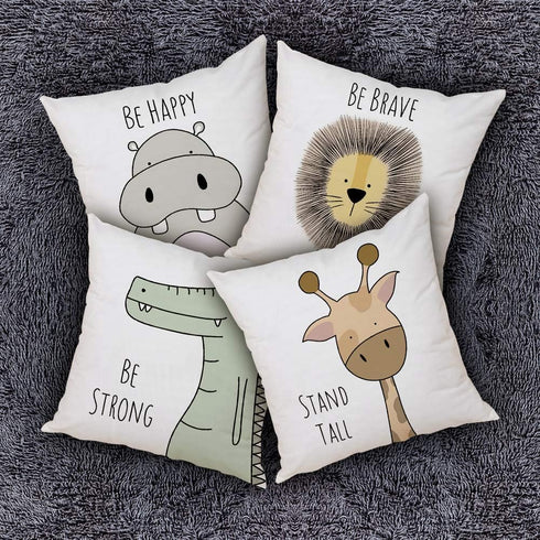 Cartoon Animal Pillow Covers Kids Pillowcase 18×18 Inch Set of 4 Throw Pillow Covers Set Cotton Throw Cushion Case for Sofa Couch Home Decor Schoo...