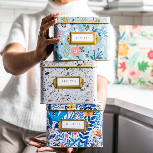 Jot & Mark Decorative Recipe Tin Box for Recipe Cards, Greeting Card Holder | Holds Hundreds of 4? x 6? Cards (Delphina)...