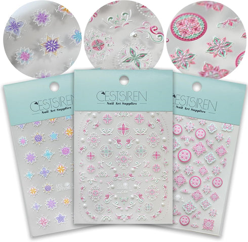 Bohemian Totem Colorful Nail Art Stickers 5D Embossed Nail Decals for Nail Art Design Self-Adhesive Nail Accessories for Women Nail Art Supplies 3...