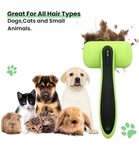 ELITE ETAIL Self Cleaning Pet Hair Brush with Additional Comb and Bath Brush - Skin Friendly Pet Grooming Kit for Dogs and Cats, Detangling, Deshe...