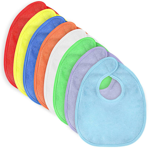 Vicloon Baby Bibs, 8Pcs Terry Bib Set, Baby Bibs for Girls & Boys, Terry Drool Cotton Bibs Waterproof Protection, Adjustable Hook-&-Loop Closure, ...