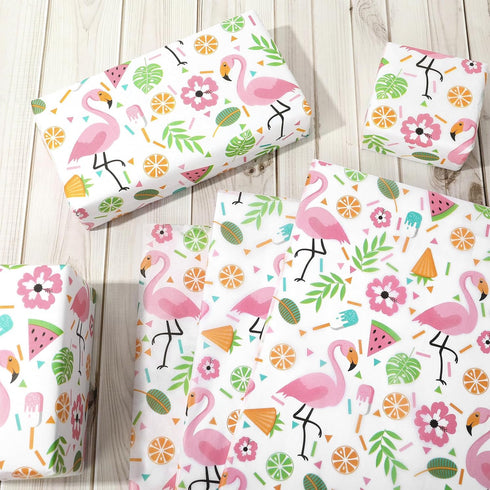 JarThenaAMCS 100 Sheets Hawaiian Tissue Paper Tropical Gift Wrapping Paper Palm Leaves Flamingo Decorative Art Craft Paper for DIY Crafts Summer B...