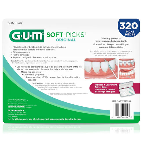 GUM Soft-Picks Original, Easy to Use Dental Picks for Teeth Cleaning and Gum Health, Disposable Interdental Brushes with Convenient Carry Case, De...