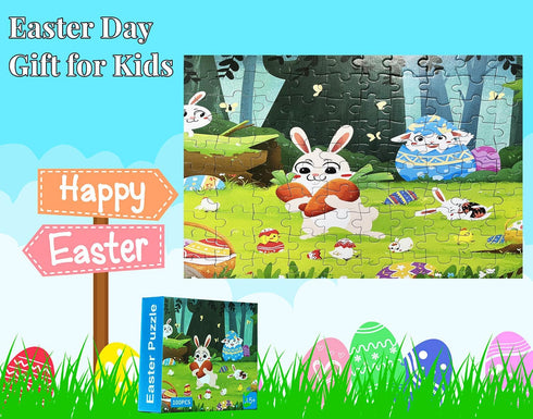 100 Piece Puzzles for Kids Ages 4-6-8 Rabbit Eggs Easter Decorations Jigsaw Floor Puzzles Gifts for Kids School Birthday Party Favors...
