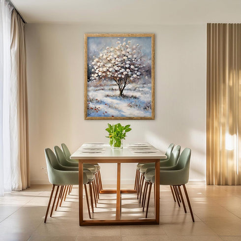 Posterizer 1 pcs-snowy winter flowers scene in oil painting style-15-Floral & Botanical Art-Landscape & Nature Art-Living Room Bedroom Decor- unfr...