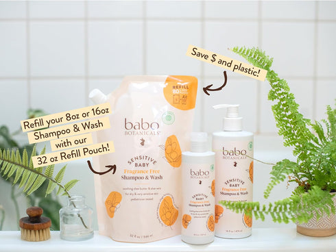 Babo Botanicals Sensitive Baby Fragrance-Free 2-in-1 Shampoo & Wash - Shea Butter, Calendula & Aloe Vera - EWG Verified - Cruelty-Free - Vegan - P...