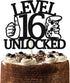 Level 16 Unlocked Cake Topper, Video Game Theme Happy 16th Birthday Cake Decor, Sweet 16, Boys Girls Funny 16th Birthday Decorations Black Glitter...