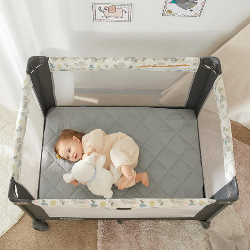 TILLYOU Pack and Play Sheet - Soft Quilted Crib Cover Pad, Toddlers Mattress Protector with 1''-3'' Deep Pocket, Thick Play Yard Playpen Sheets, B...