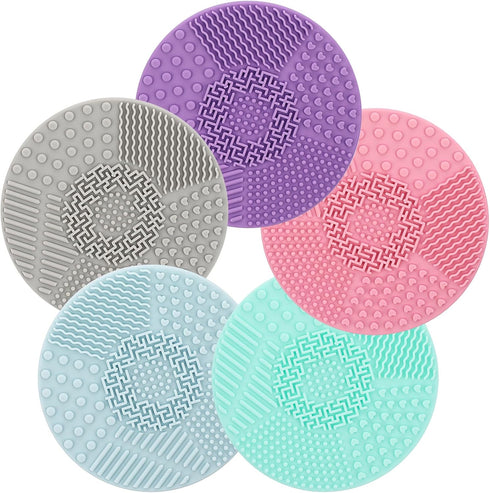 BTSKY 5 Pack Silicone Brush Cleaning Mat, Paint Brush Cleaner Mat with Suction Cup, Stylish Cosmetic Brush Cleaner Pad, Practical Brush Cleaner Ac...